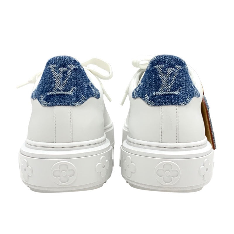 Louis Vuitton Time Outline Monogram Sneakers Shoes Leather White Blue White Gold Unused Denim