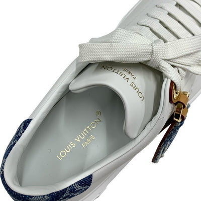 Louis Vuitton Time Outline Monogram Sneakers Shoes Leather White Blue White Gold Unused Denim