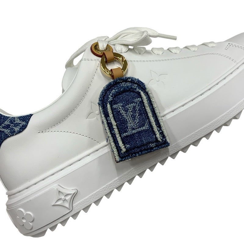 Louis Vuitton Time Outline Monogram Sneakers Shoes Leather White Blue White Gold Unused Denim