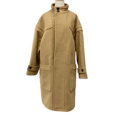 CELINE Outerwear Beige Stand Collar Oversized Coat Wool