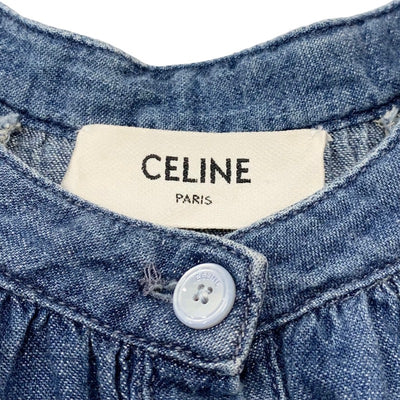 セリーヌ CELINE ワンピース コットン デニム ブルー 刺繍