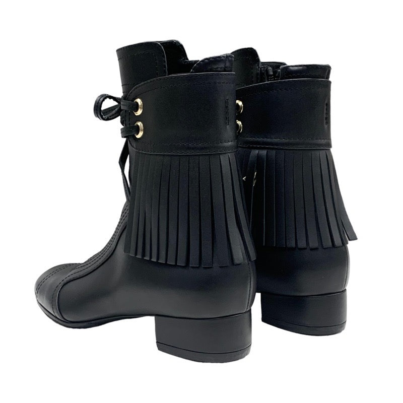 Chanel CHANEL boots, short boots, shoes, leather, black, coco mark, fringe