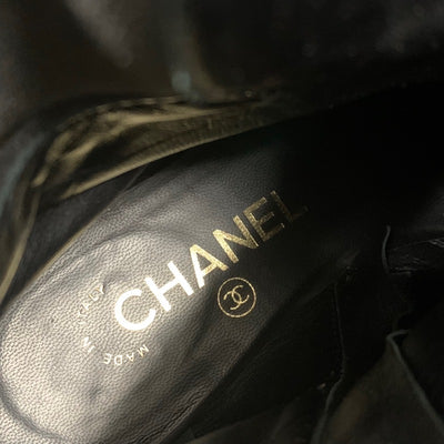 Chanel CHANEL boots, short boots, shoes, leather, black, coco mark, fringe