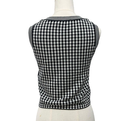 Christian Dior Tops Black White Logo Check Knit Sleeveless