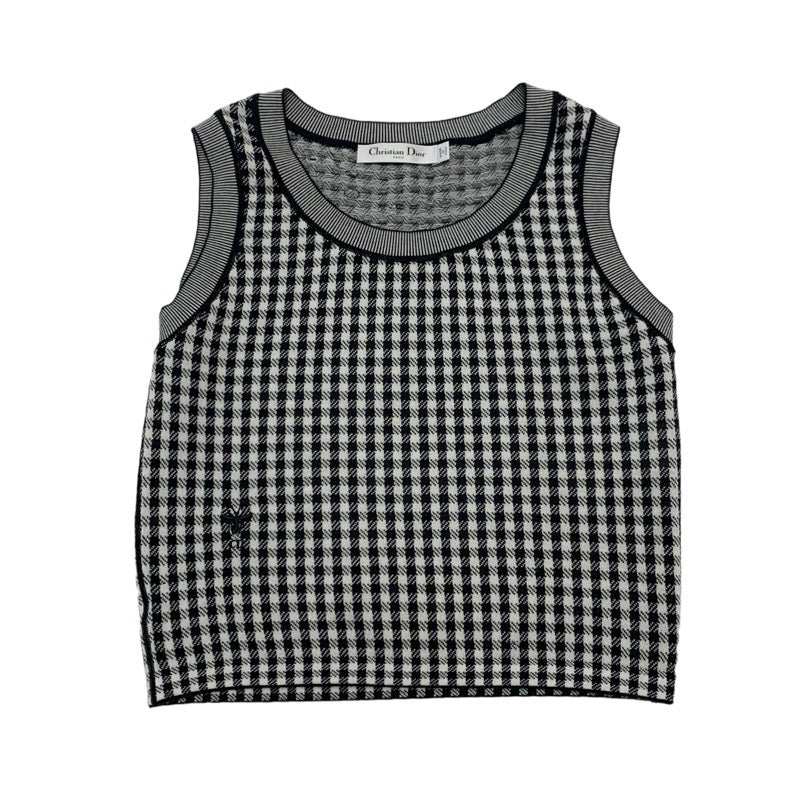 Christian Dior Tops Black White Logo Check Knit Sleeveless