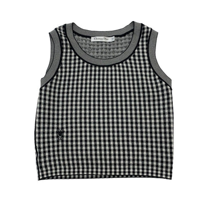 Christian Dior Tops Black White Logo Check Knit Sleeveless