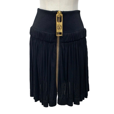 Louis Vuitton LOUIS VUITTON Bottoms Black Gold XXL Zipper High Waist Flare Skirt Mini Skirt Logo