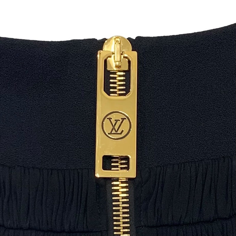 Louis Vuitton LOUIS VUITTON Bottoms Black Gold XXL Zipper High Waist Flare Skirt Mini Skirt Logo