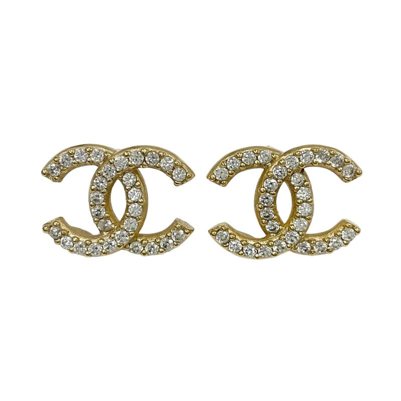 Chanel Earrings Gold Coco Mark Rhinestone