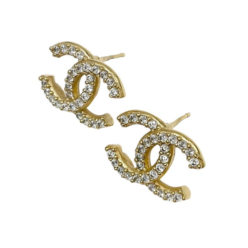 Chanel Earrings Gold Coco Mark Rhinestone