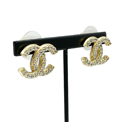 Chanel Earrings Gold Coco Mark Rhinestone