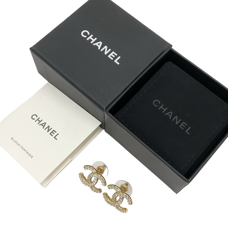 Chanel Earrings Gold Coco Mark Rhinestone