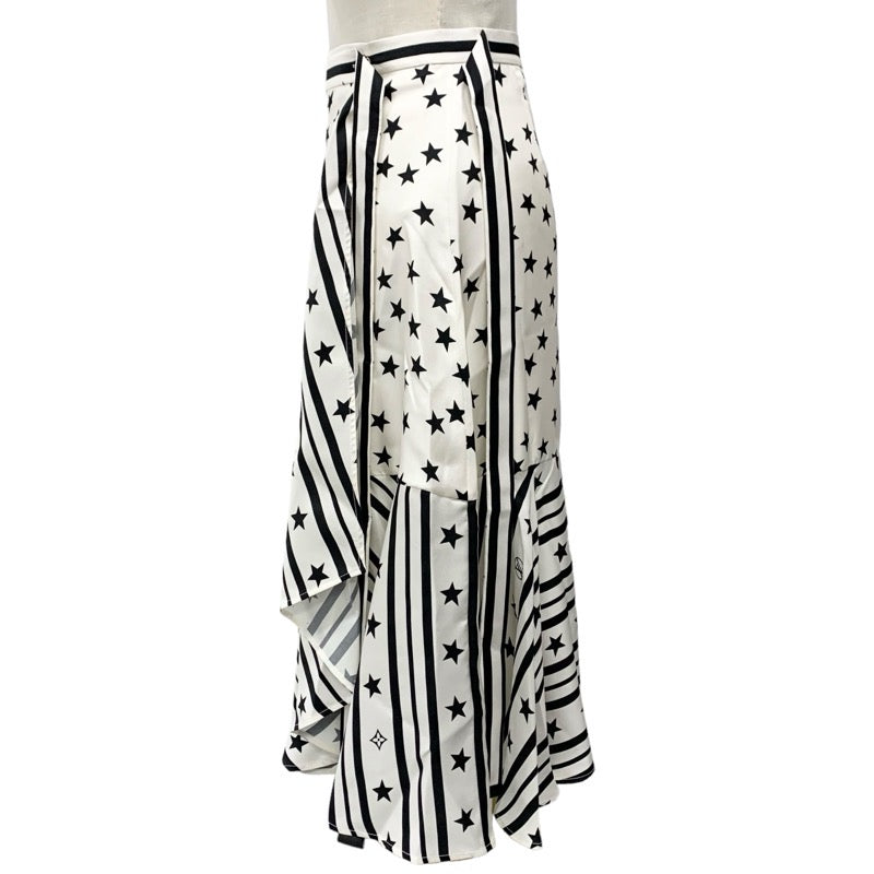 Louis Vuitton LOUIS VUITTON Bottoms Silk White Black Long Skirt Wrap Skirt Summer Star Dust Flounce