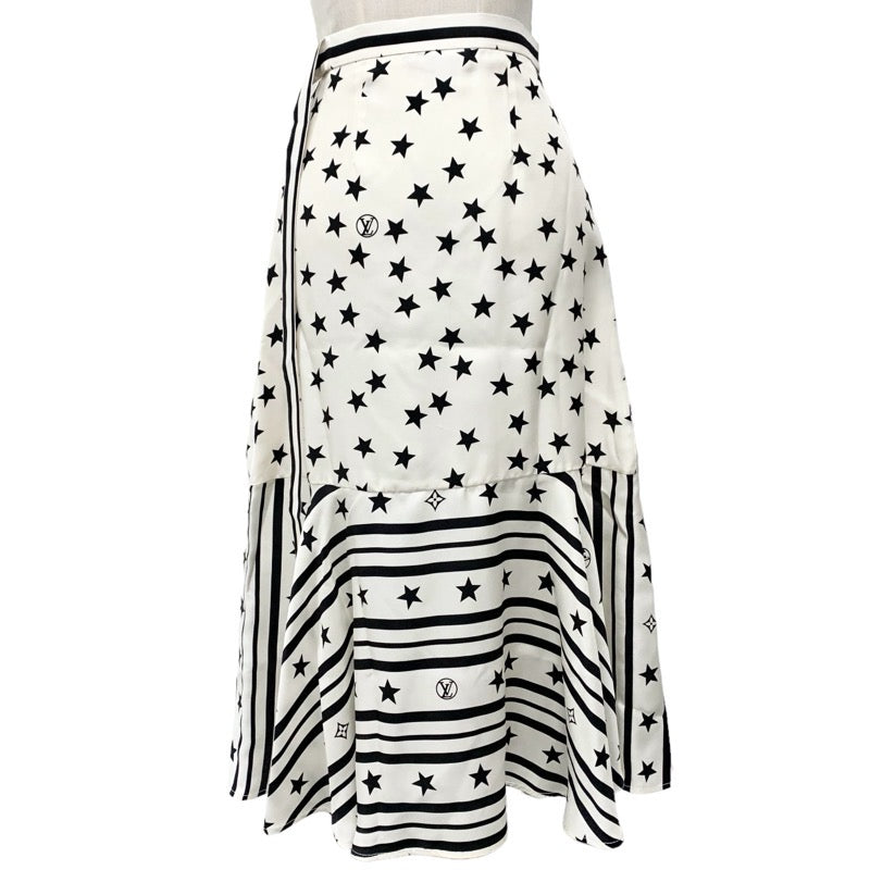 Louis Vuitton LOUIS VUITTON Bottoms Silk White Black Long Skirt Wrap Skirt Summer Star Dust Flounce