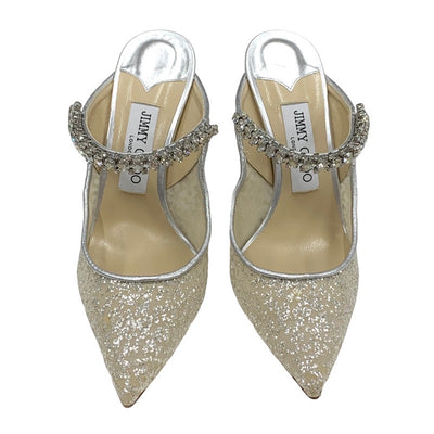 Jimmy Choo JIMMY CHOO Bing 100 Pumps Shoes Shoes Mesh Leather Silver Beige Bijoux Strap Glitter Mules Party Shoes