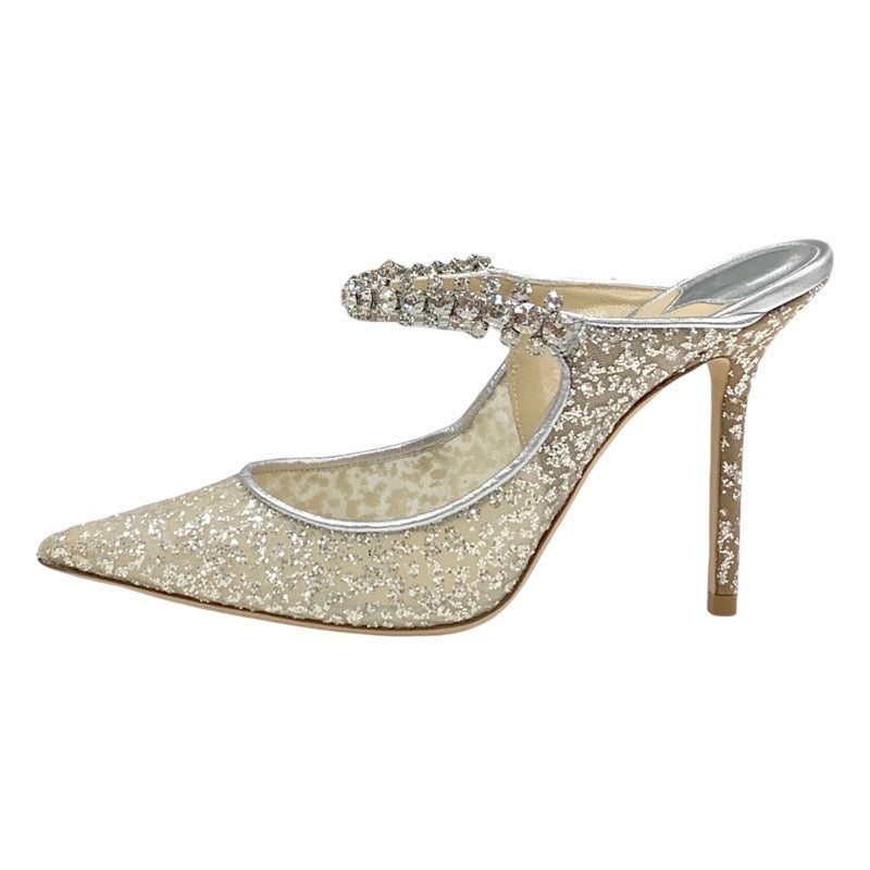 Jimmy Choo JIMMY CHOO Bing 100 Pumps Shoes Shoes Mesh Leather Silver Beige Bijoux Strap Glitter Mules Party Shoes