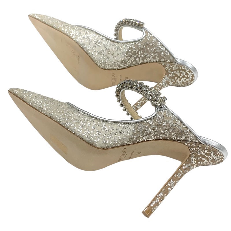 Jimmy Choo JIMMY CHOO Bing 100 Pumps Shoes Shoes Mesh Leather Silver Beige Bijoux Strap Glitter Mules Party Shoes