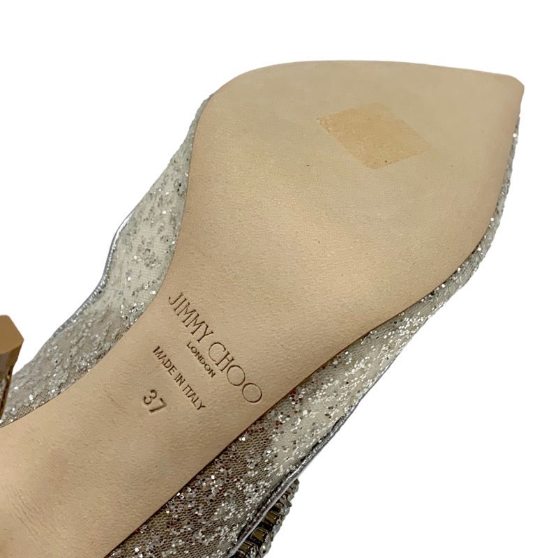 Jimmy Choo JIMMY CHOO Bing 100 Pumps Shoes Shoes Mesh Leather Silver Beige Bijoux Strap Glitter Mules Party Shoes