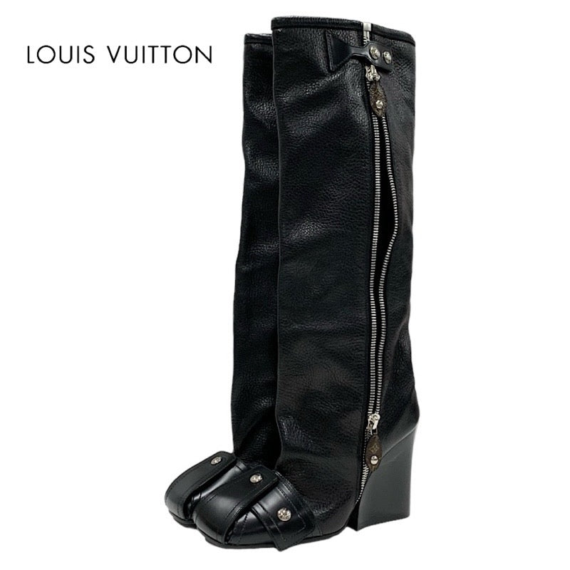 Louis Vuitton Patti Line Boots Long Boots Shoes Leather Black Black