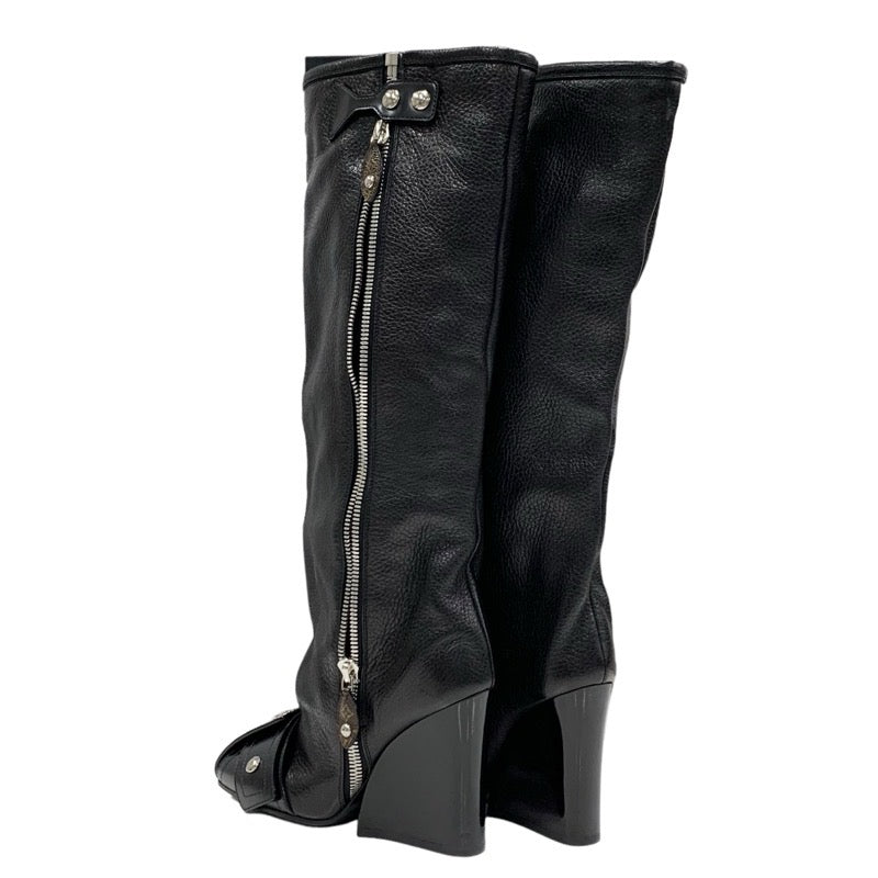 Louis Vuitton Patti Line Boots Long Boots Shoes Leather Black Black