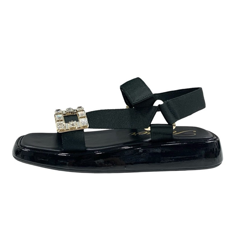 Roger Vivier Sandals Shoes Patent Fabric Black Strath Buckle Bijoux