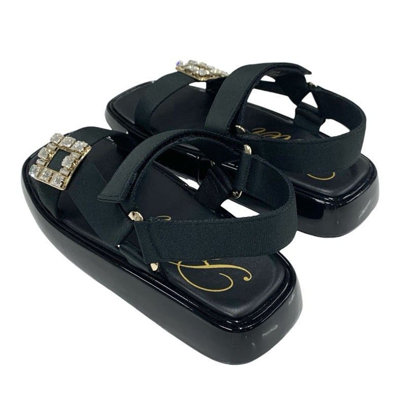 Roger Vivier Sandals Shoes Patent Fabric Black Strath Buckle Bijoux