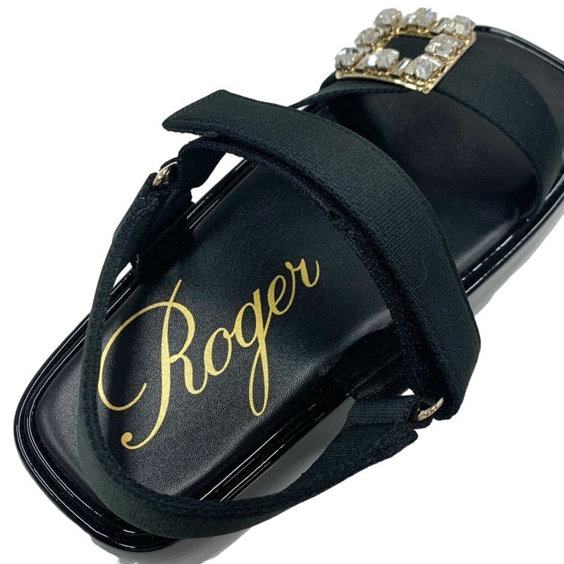 Roger Vivier Sandals Shoes Patent Fabric Black Strath Buckle Bijoux