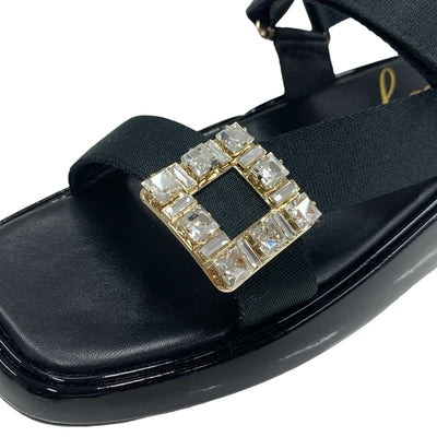 Roger Vivier Sandals Shoes Patent Fabric Black Strath Buckle Bijoux