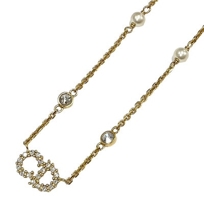 Christian Dior CHRISTIAN DIOR ClairDLune Necklace Pendant Choker Gold CD Logo Rhinestone Pearl