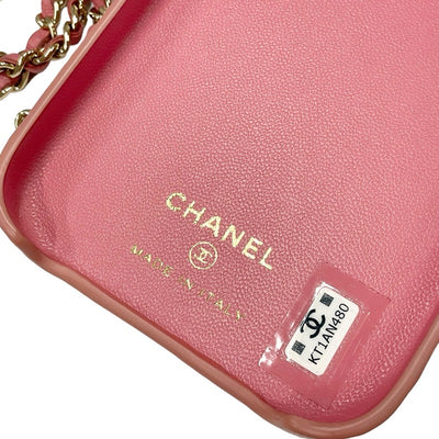 Chanel Mobile/Smartphone Accessories Pink Gold Coco Mark Matelasse iPhone14pro iPhone Case Chain