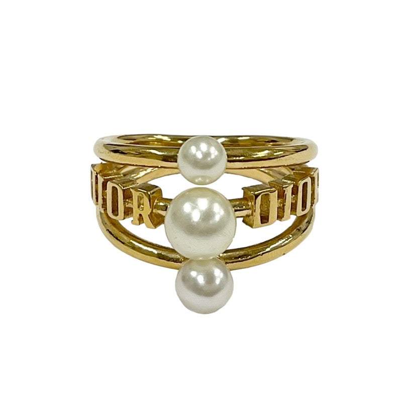 Christian Dior CHRISTIAN DIOR ring gold logo pearl