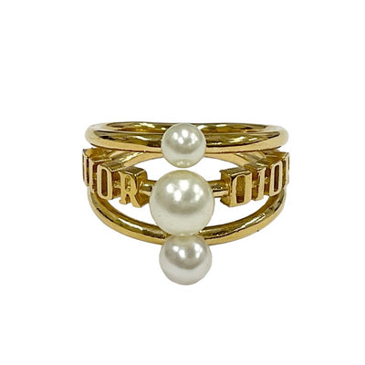 Christian Dior CHRISTIAN DIOR ring gold logo pearl