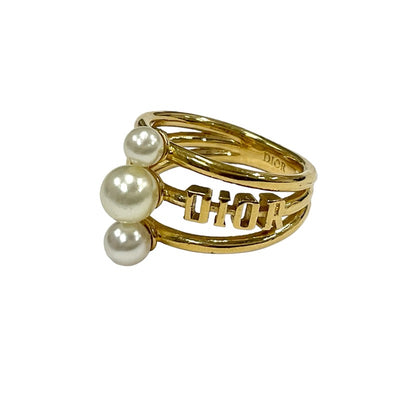 Christian Dior CHRISTIAN DIOR ring gold logo pearl