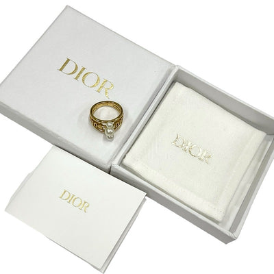 Christian Dior CHRISTIAN DIOR ring gold logo pearl