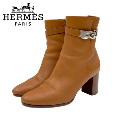 Hermes Saint-Germain boots, short boots, shoes, leather, brown, silver, Kelly hardware