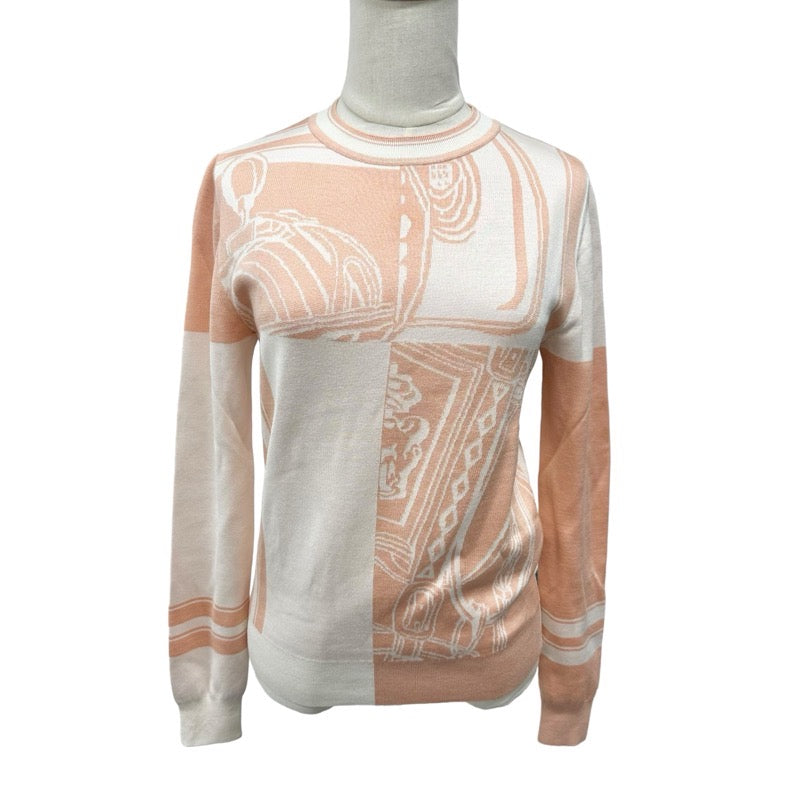 Hermes HERMES Tops Pink Ivory BRIDESdeGALA Knit Long Sleeve