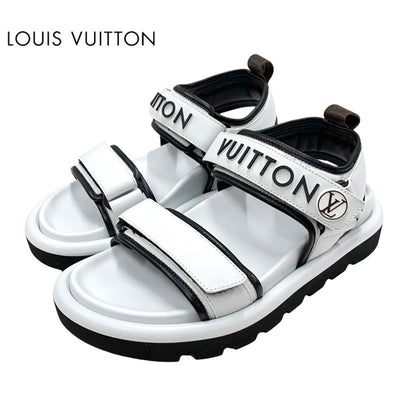 LOUIS VUITTON Pool Pillow Line Sandals Shoes Leather White Black White Unused Sports Sandals Logo