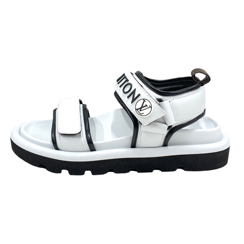 LOUIS VUITTON Pool Pillow Line Sandals Shoes Leather White Black White Unused Sports Sandals Logo