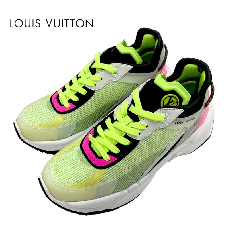 ルイヴィトン LOUIS VUITTON ラン55ライン モノグラム スニーカー 靴 シューズ ファブリック ネオンイエロー ネオンピンク ブラック ロゴ