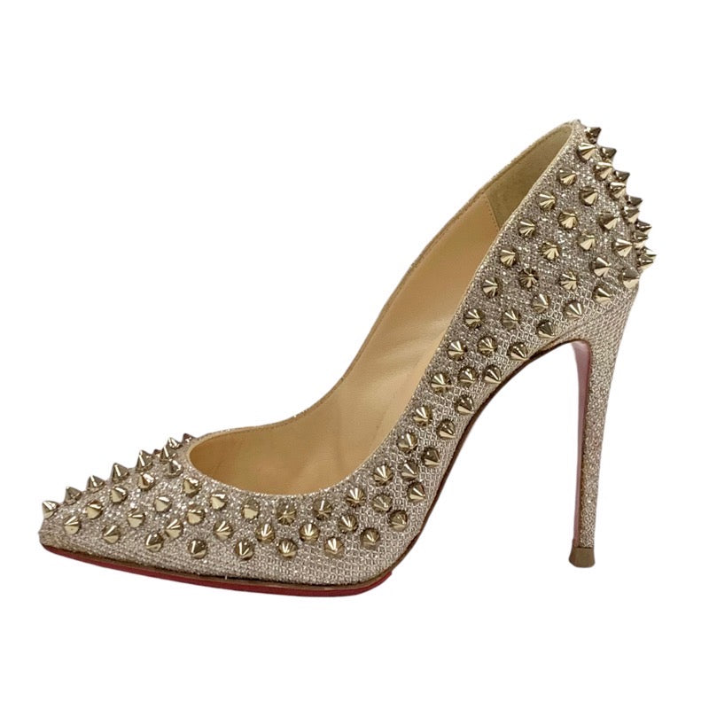クリスチャンルブタン Christian Louboutin パンプス 靴 シューズ レザー ベージュ ゴールド スパイク スタッズ グリッター
