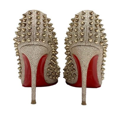クリスチャンルブタン Christian Louboutin パンプス 靴 シューズ レザー ベージュ ゴールド スパイク スタッズ グリッター