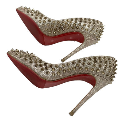 クリスチャンルブタン Christian Louboutin パンプス 靴 シューズ レザー ベージュ ゴールド スパイク スタッズ グリッター
