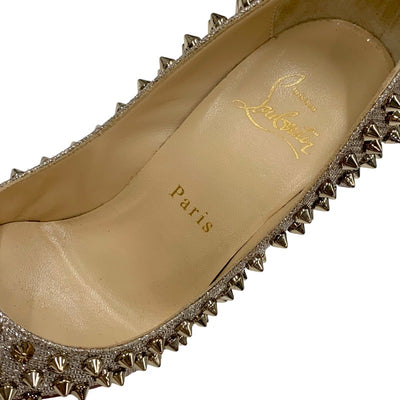 クリスチャンルブタン Christian Louboutin パンプス 靴 シューズ レザー ベージュ ゴールド スパイク スタッズ グリッター