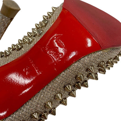クリスチャンルブタン Christian Louboutin パンプス 靴 シューズ レザー ベージュ ゴールド スパイク スタッズ グリッター