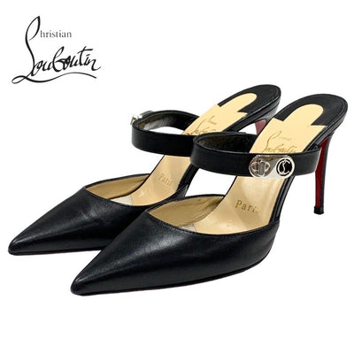 Christian Louboutin Pumps Shoes, Leather Black, Silver Logo Mule