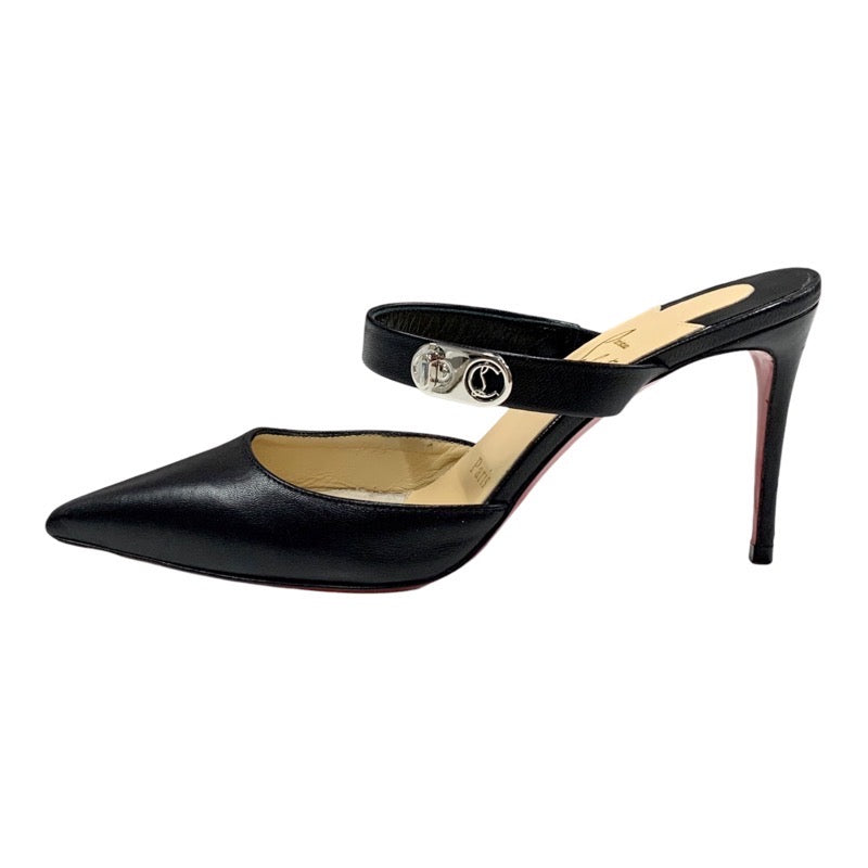 Christian Louboutin Pumps Shoes, Leather Black, Silver Logo Mule