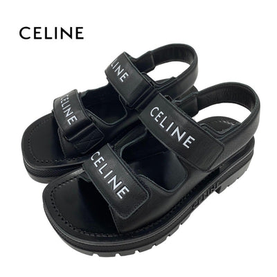 CELINE Leo Sandals, Shoes, Leather, Black, White, Sports Sandals, Logo, Velcro