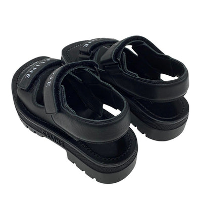 CELINE Leo Sandals, Shoes, Leather, Black, White, Sports Sandals, Logo, Velcro