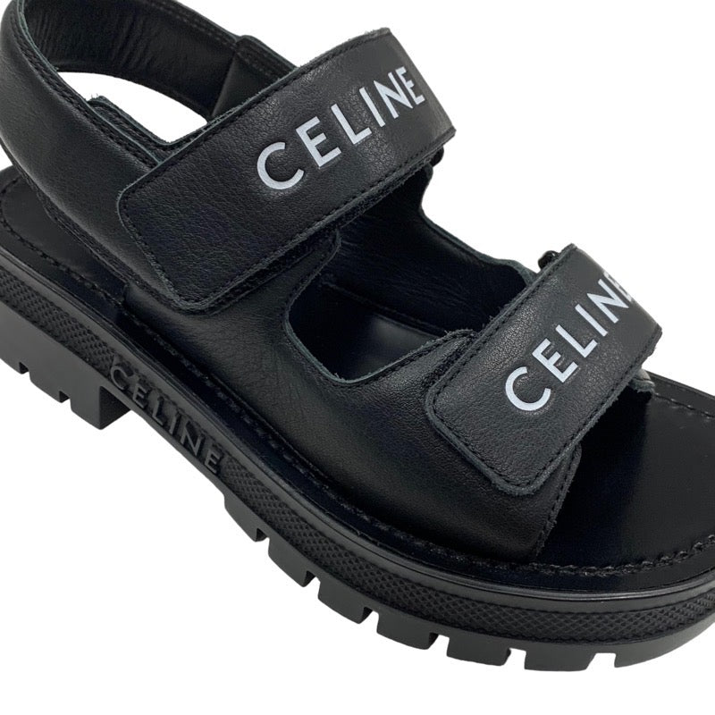 CELINE Leo Sandals, Shoes, Leather, Black, White, Sports Sandals, Logo, Velcro