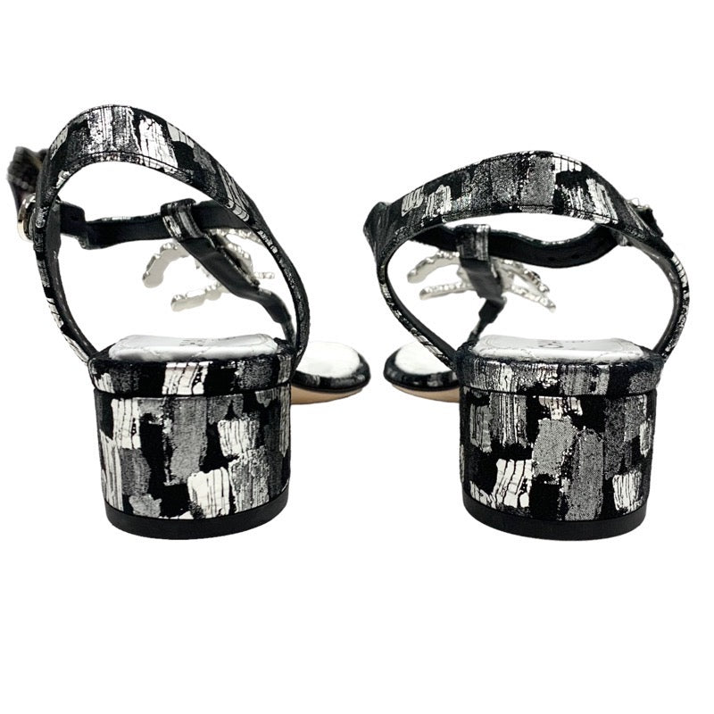 シャネル ファブリック レザー ココマーク トングサンダル ブラック シルバー シャネル CHANEL サンダル 靴 シューズ ファブリック レザー